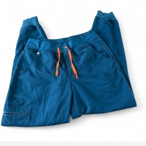 Figs Blue/green Jogger scrub pants with Orange Drawstring